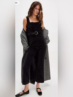 Free People Party Starter Corduroy Jumpsuit Black Belted Flare Small